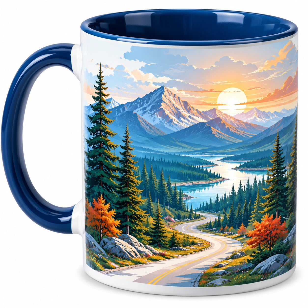 Tasse mit Berglandschaftsmotiv 350ml Blau