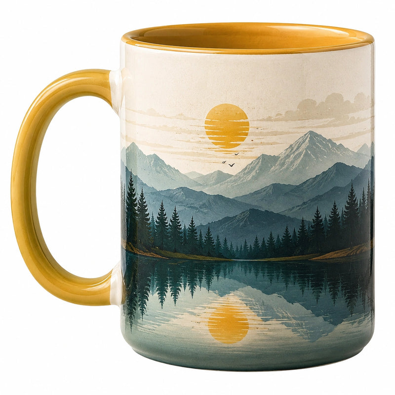 Keramiktasse mit Berglandschaft und Sonnenaufgang 300ml