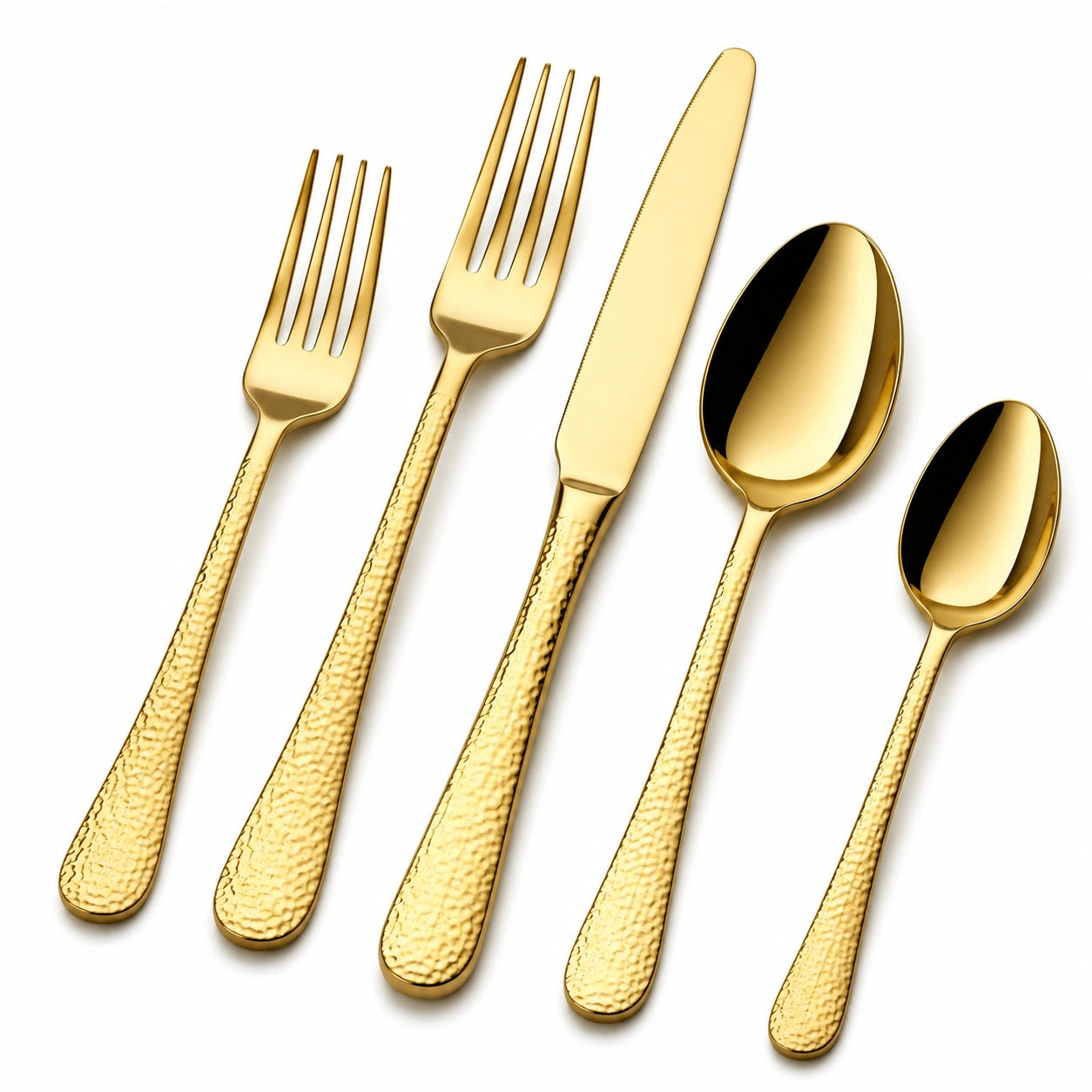 5-teiliges gehämmertes Besteckset in Gold
