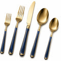 Elegantes Besteckset 5-teilig Gold Blau