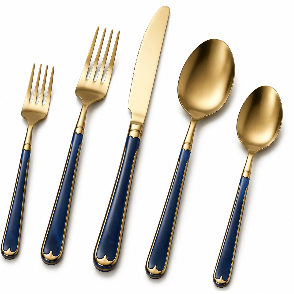 Elegantes Besteckset 5-teilig Gold Blau