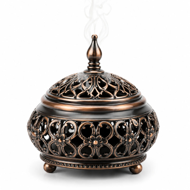 Antikes Bronze-Räuchergefäß mit Blumendekor, 15cm