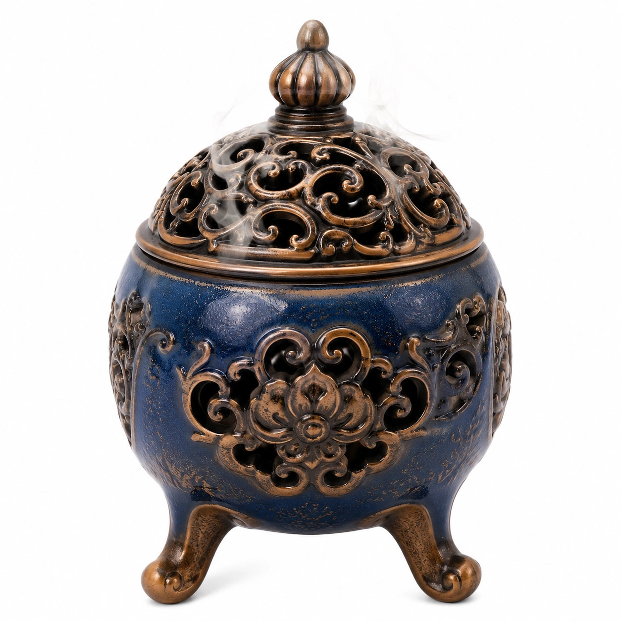 Traditionelles Chinesisches Räuchergefäß Blau-Bronze mit Ornamentalem Design