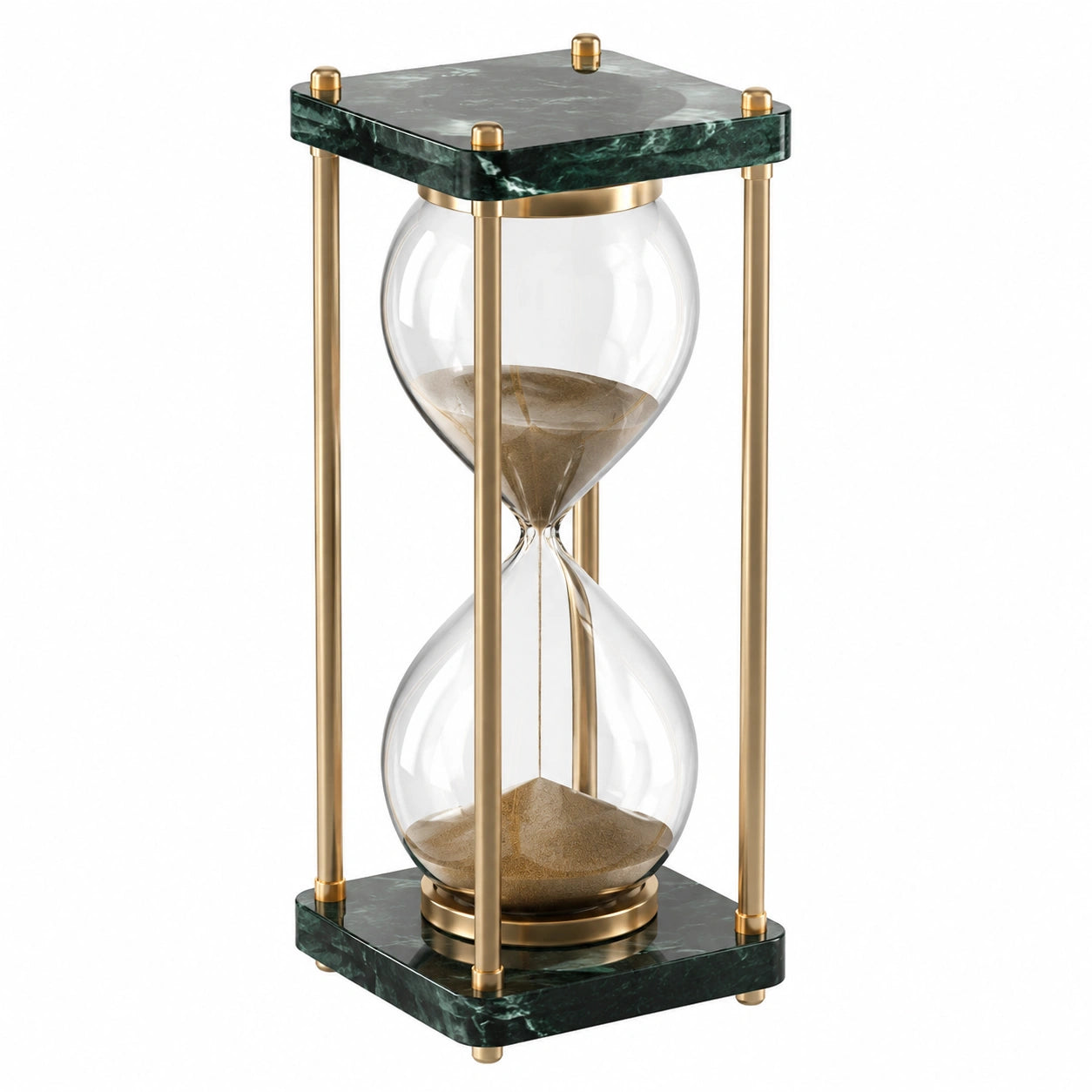 Elegante Sanduhr mit grünem Marmorsockel und Glas, 30 cm