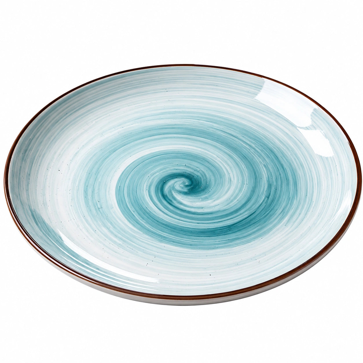 Keramikteller mit Spiralmuster in Türkis, 28 cm