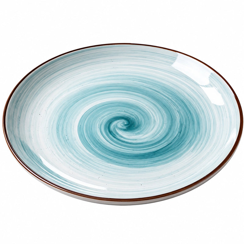 Keramikteller mit Spiralmuster in Türkis, 28 cm