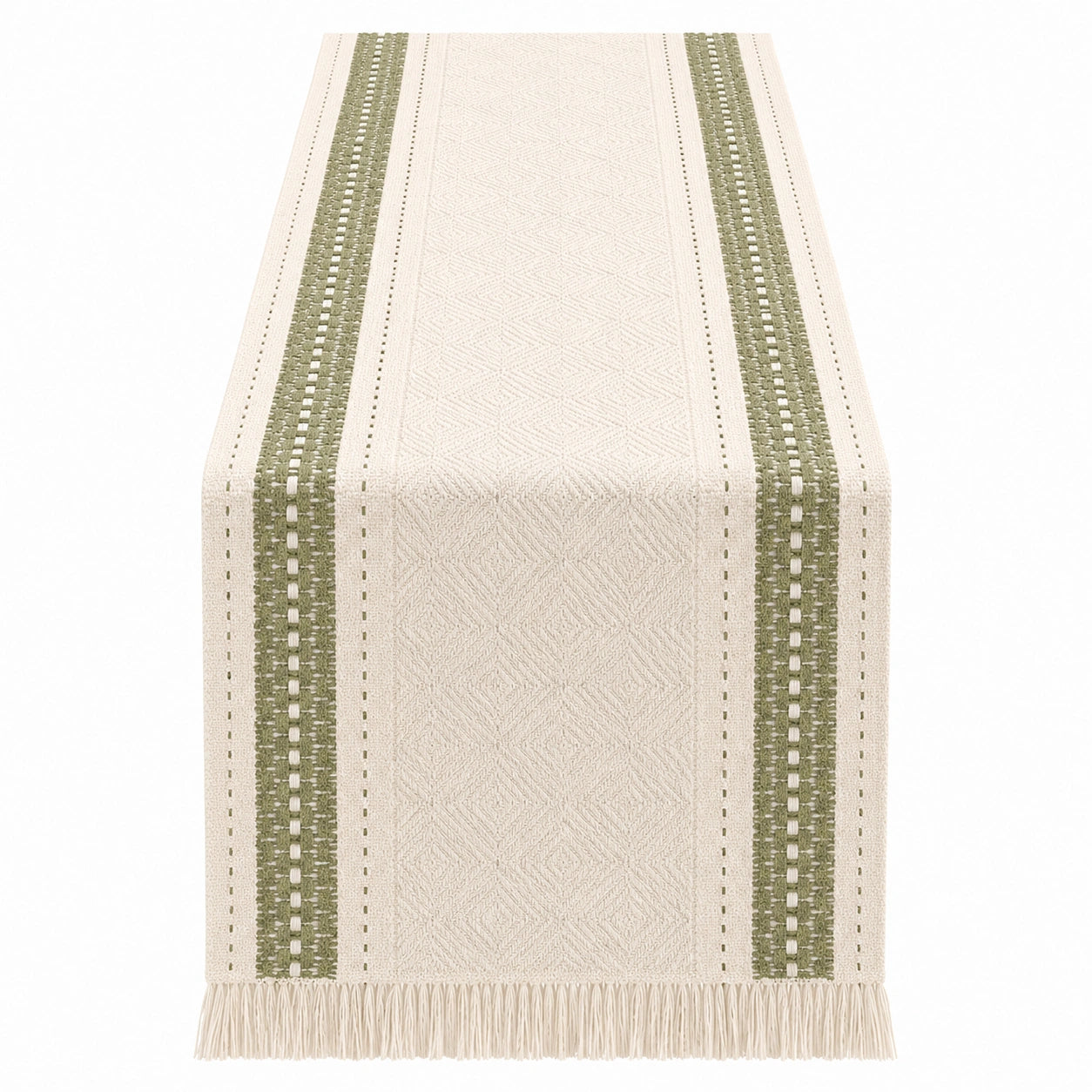 Gestreifter Tischläufer Beige Grün 140x33cm
