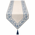 Eleganter Tischläufer mit Floralem Motiv und Quasten in Blau/Beige