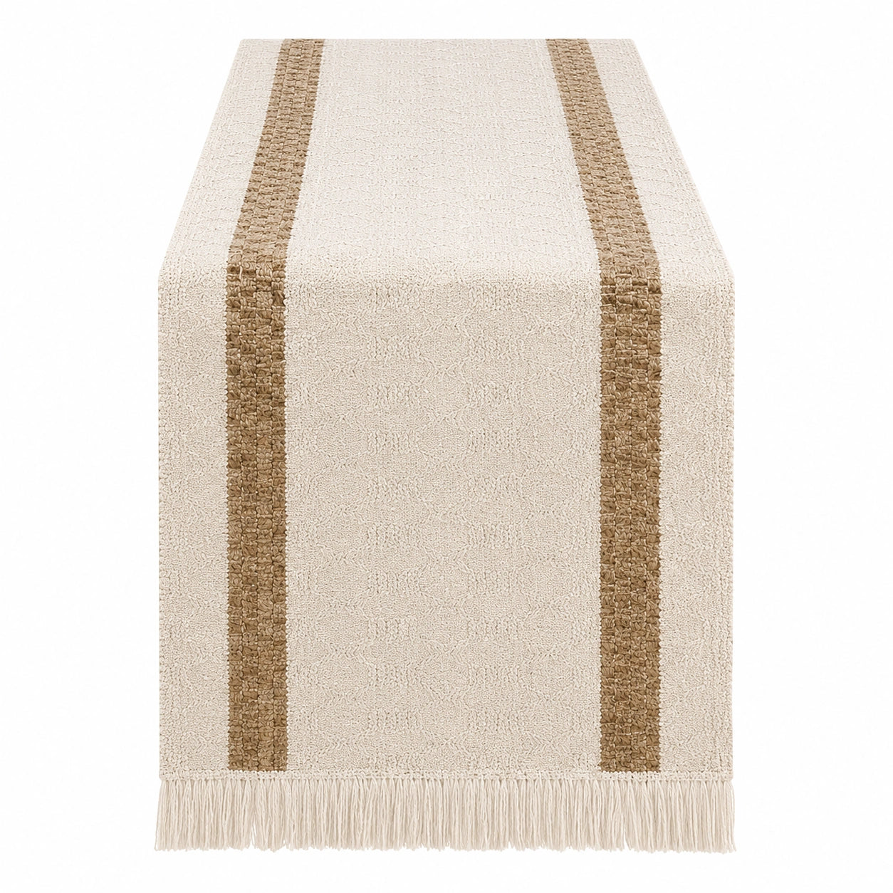 Tischläufer Beige und Braun mit Streifen und Fransen
