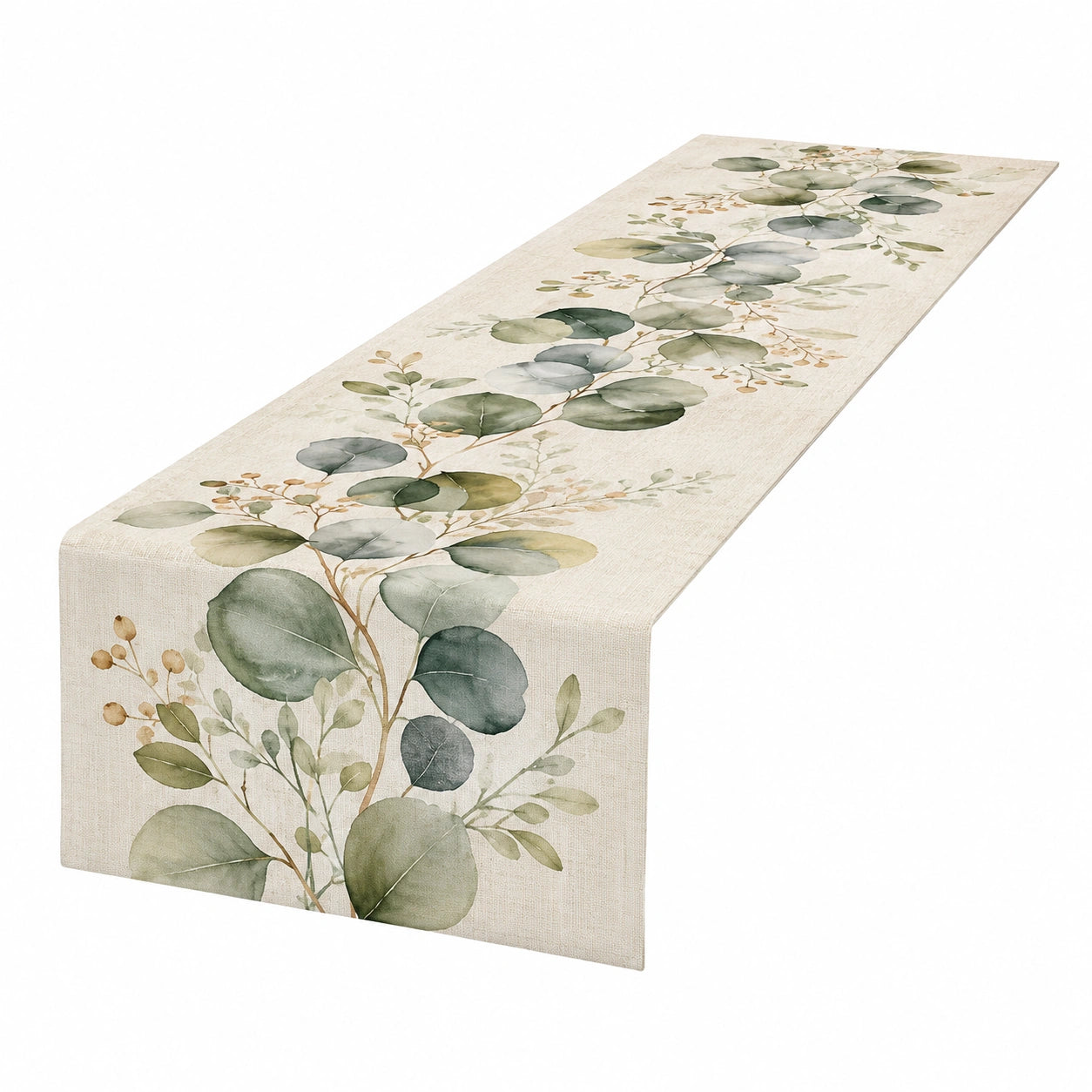 Tischläufer mit Eukalyptus-Motiv 180x40cm in Grün/Beige