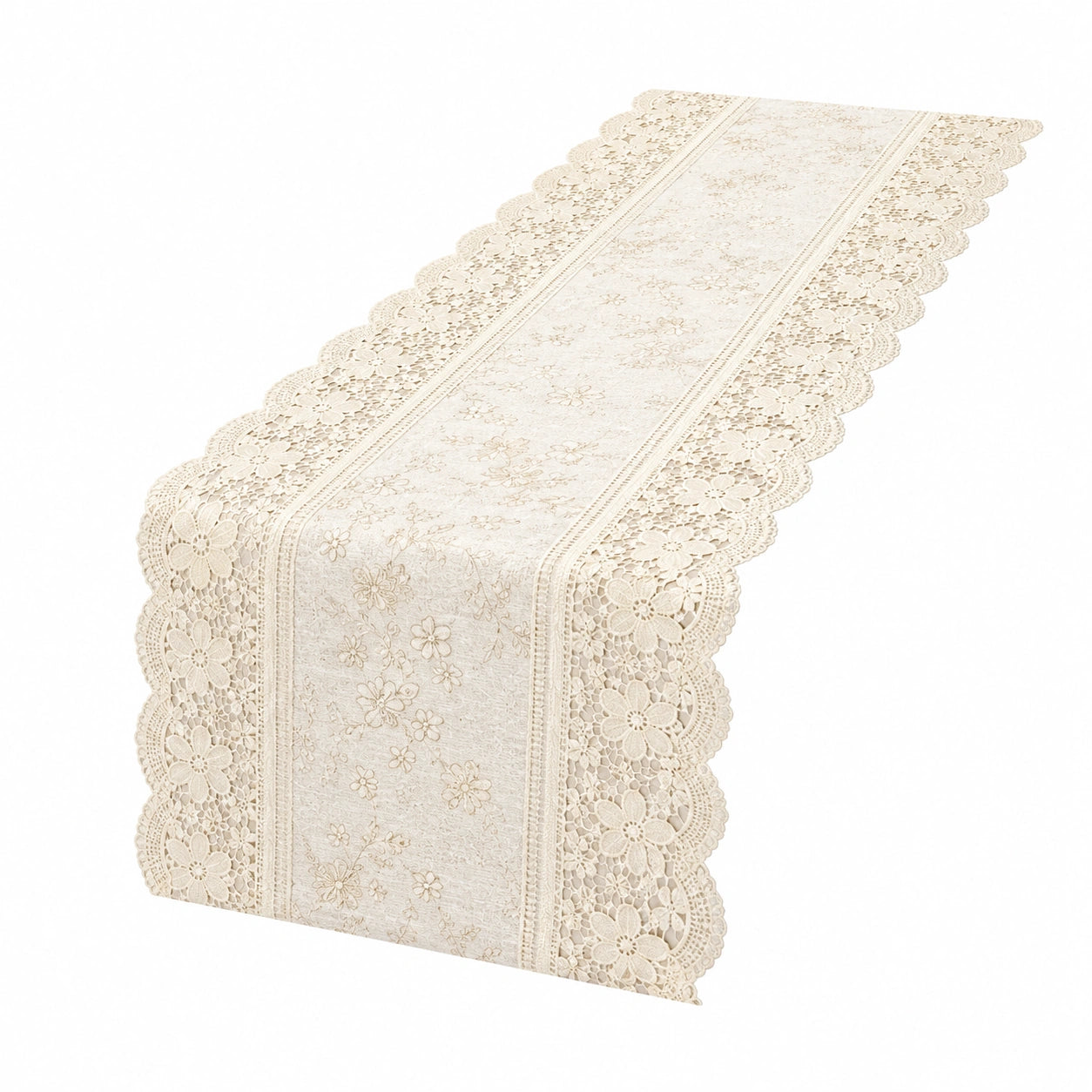 Eleganter Tischläufer mit Spitze Creme 180x40cm